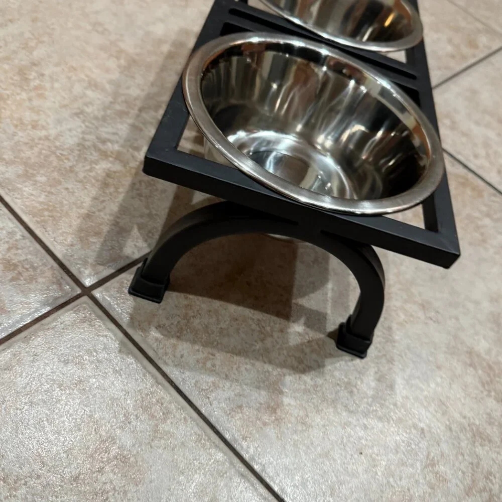Modern Short Metal Elevated Dog Bowl - Black